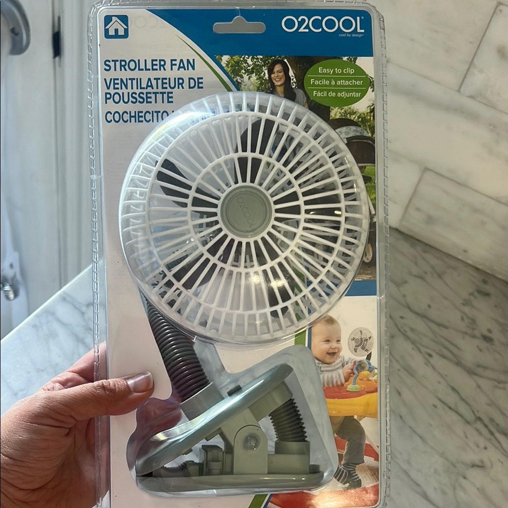 O2COOL Stroller Fan in White and Gray